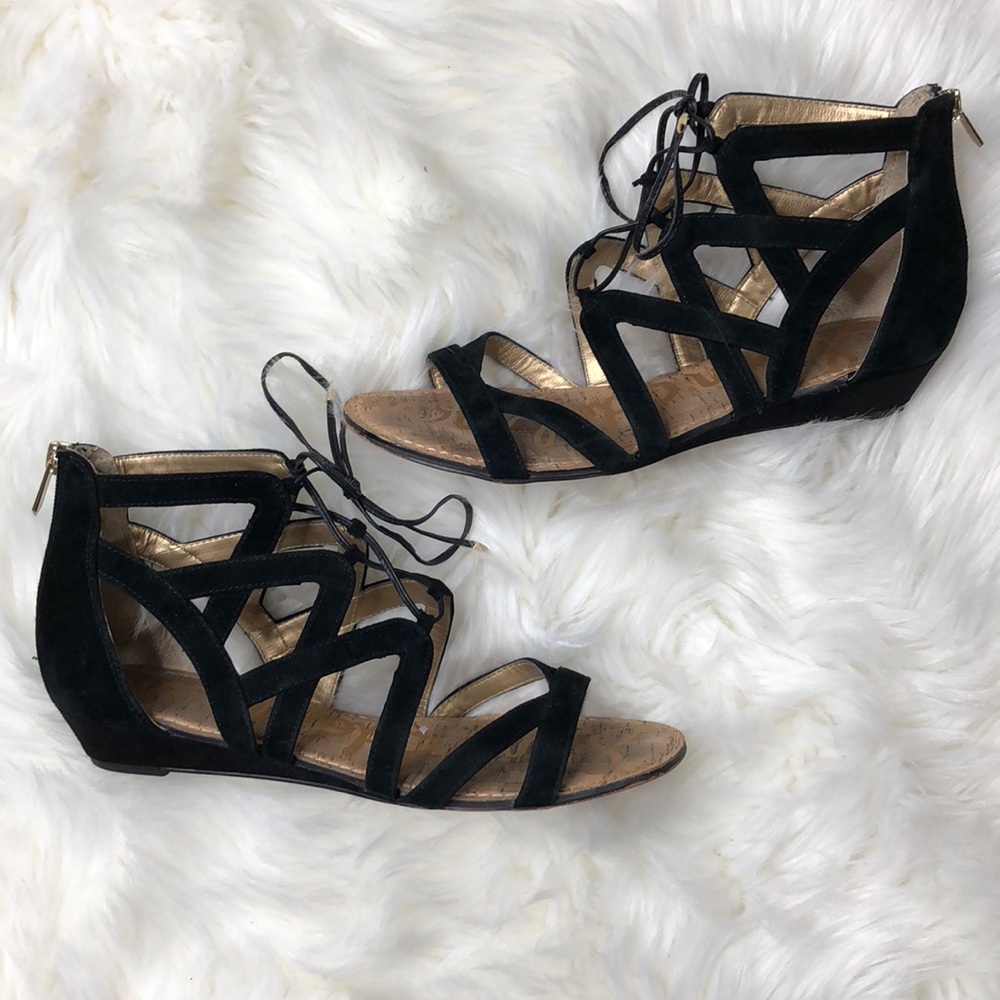 Sam Edelman Black Lace Up Ankle Sandals EUC